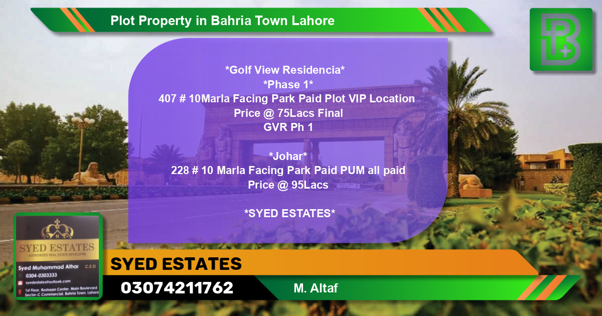 Residential Plot for Sale in Bahria Town, Lahore - (BP-49204)