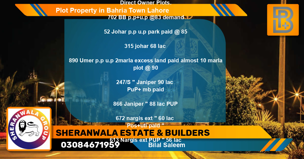 Residential Plot for Sale in Bahria Town, Lahore - (BP-49223)