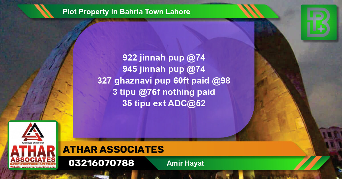 Residential Plot for Sale in Bahria Town, Lahore - (BP-49357)