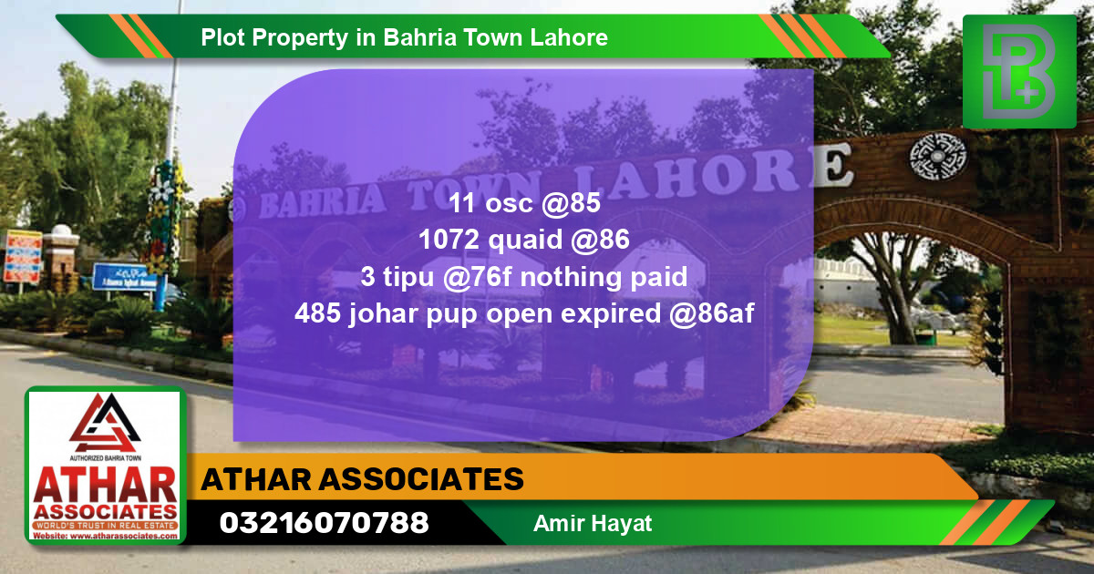 Residential Plot for Sale in Bahria Town, Lahore - (BP-49568)