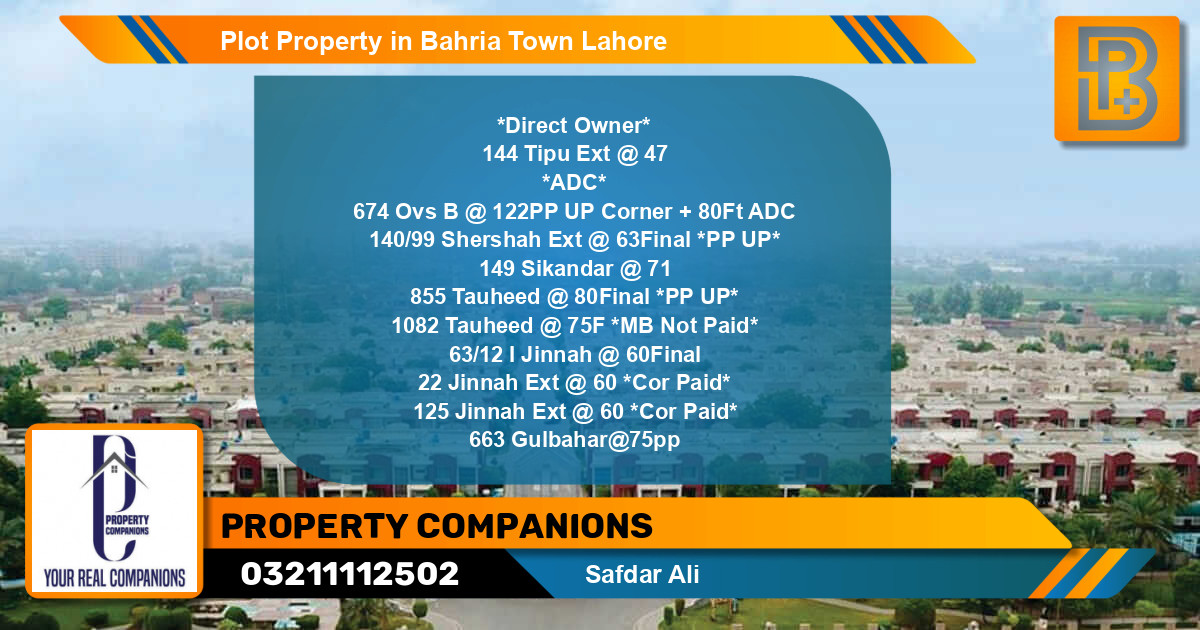 Residential Plot for Sale in Bahria Town, Lahore - (BP-49569)