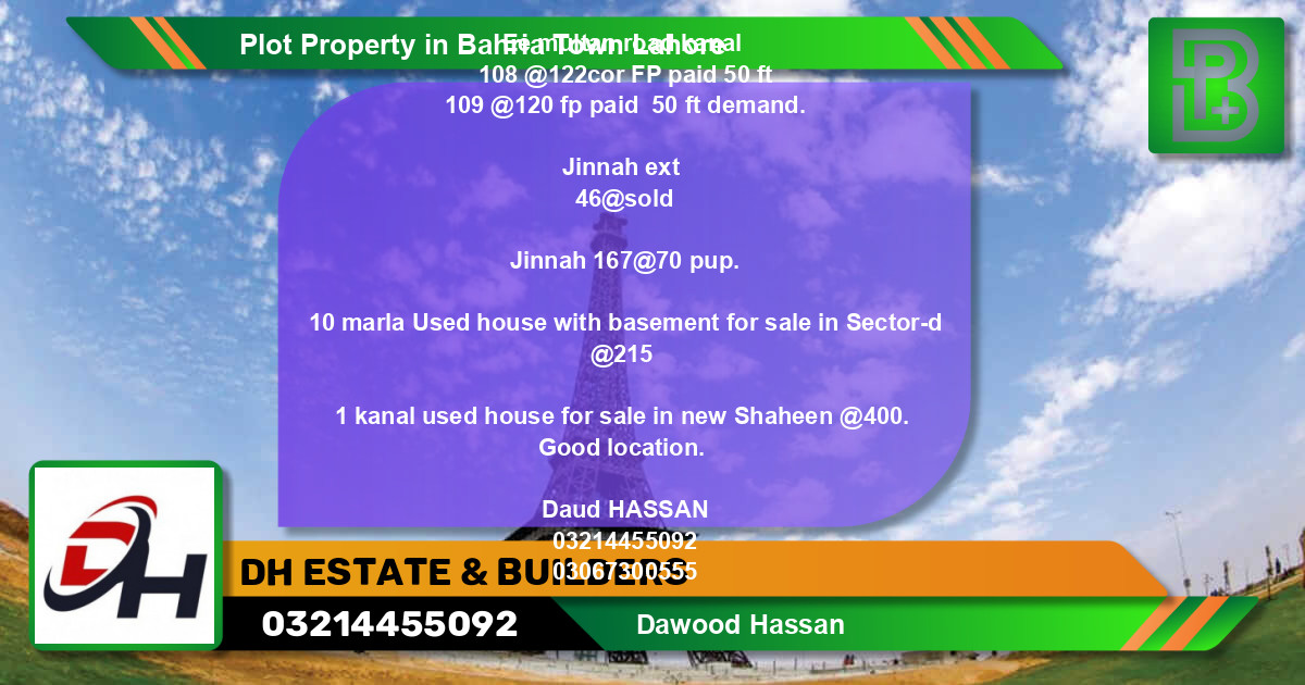 Residential Plot for Sale in Bahria Town, Lahore - (BP-49571)
