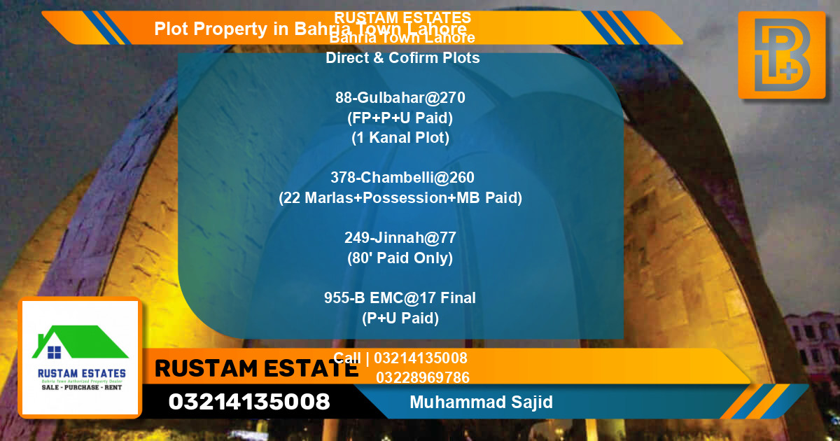 Residential Plot for Sale in Bahria Town, Lahore - (BP-49804)