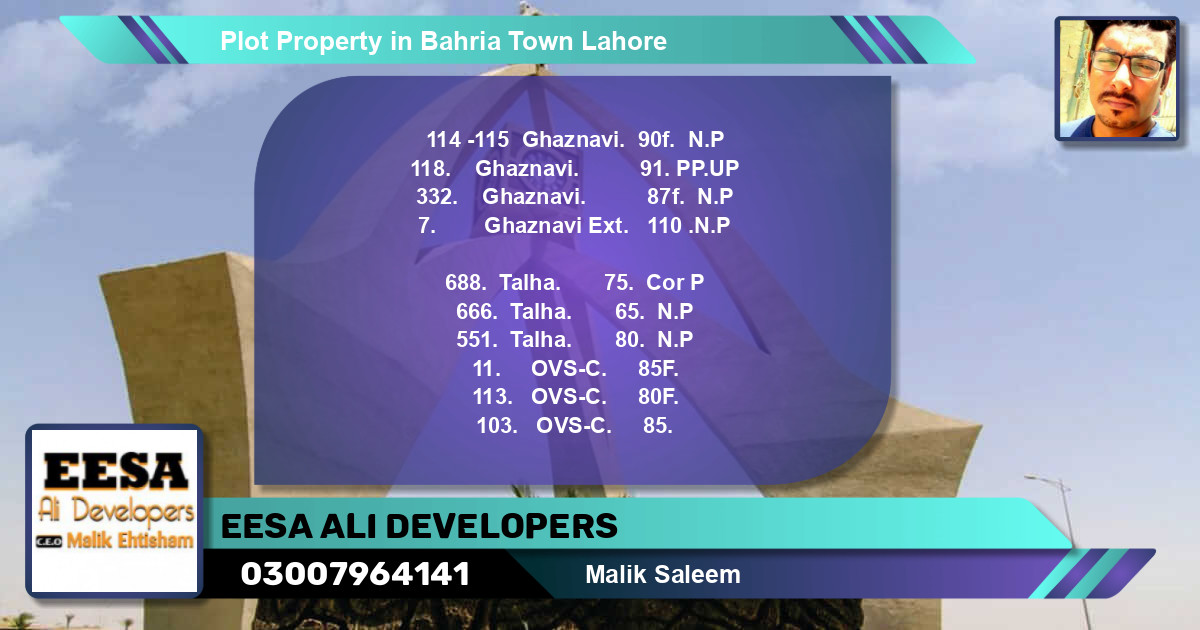 Residential Plot for Sale in Bahria Town, Lahore - (BP-49906)
