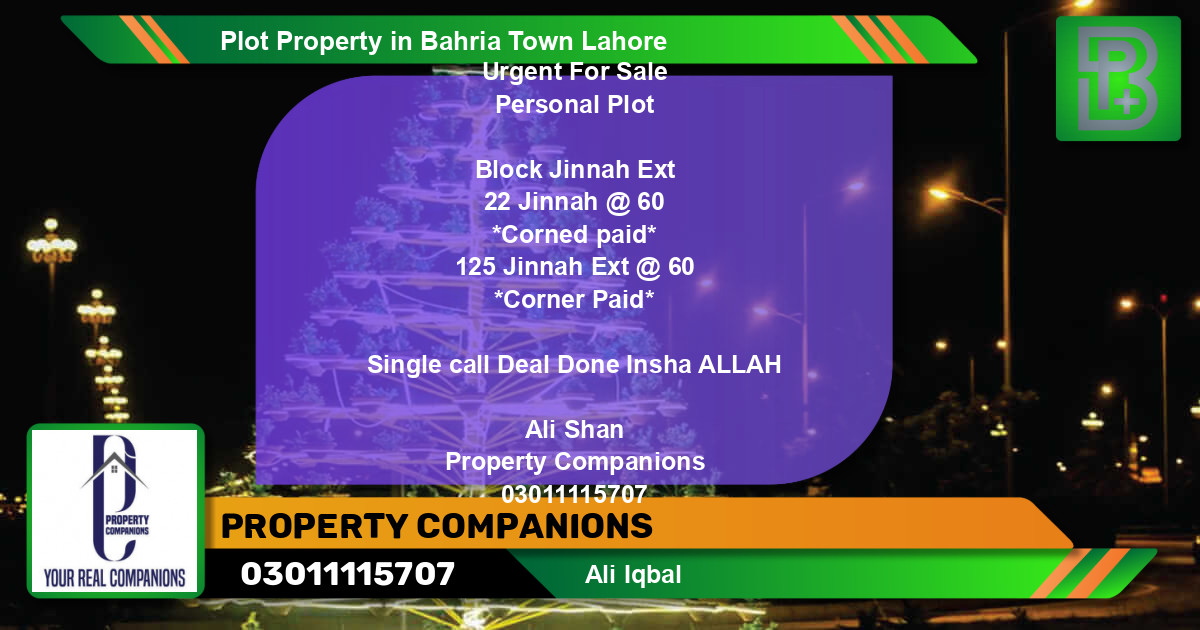 Residential Plot for Sale in Bahria Town, Lahore - (BP-49987)