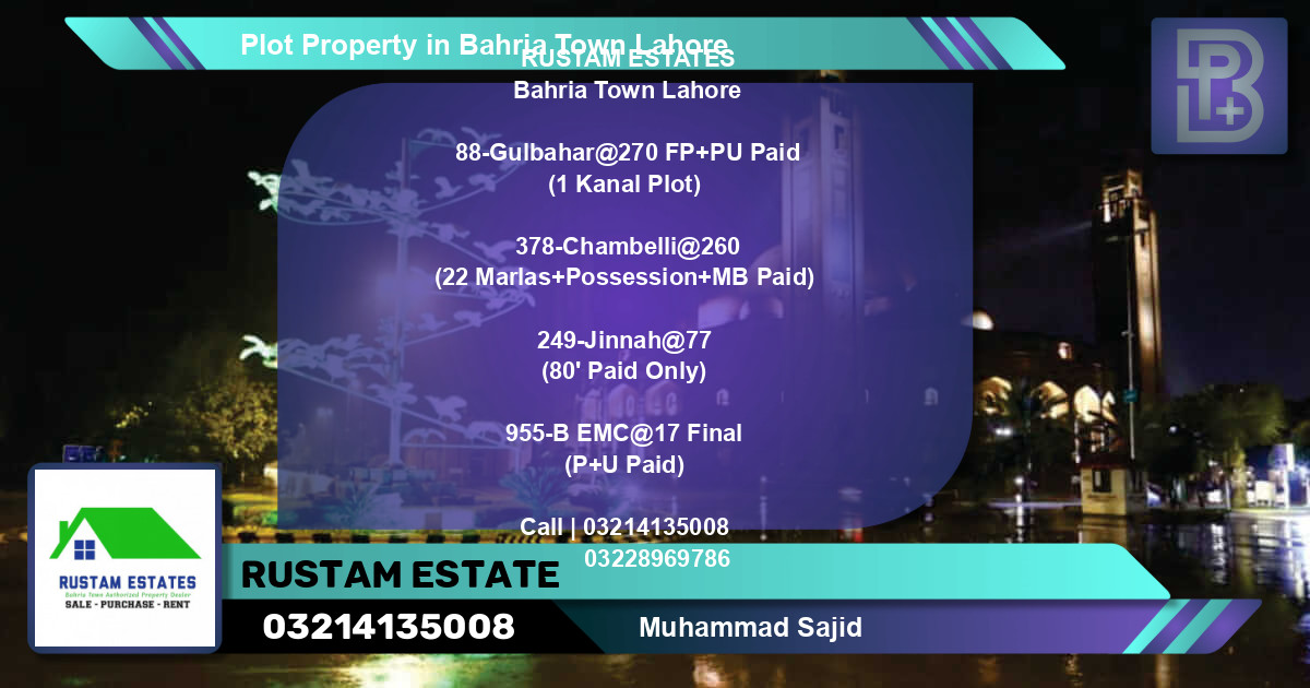 Residential Plot for Sale in Bahria Town, Lahore - (BP-50089)