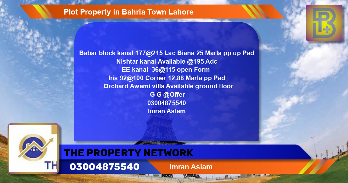 Residential Plot for Sale in Bahria Town, Lahore - (BP-50103)