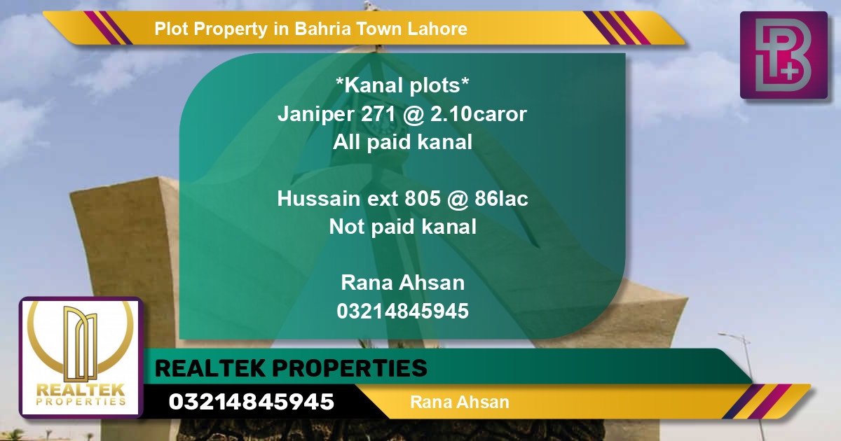 Residential Plot for Sale in Bahria Town, Lahore - (BP-50174)