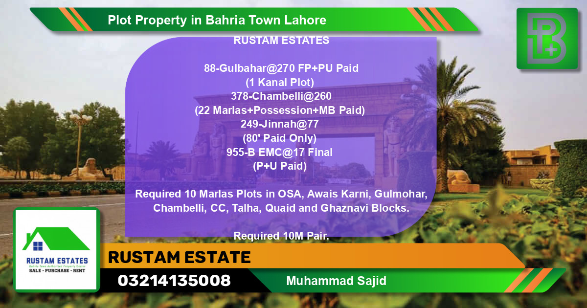 Residential Plot for Sale in Bahria Town, Lahore - (BP-50395)
