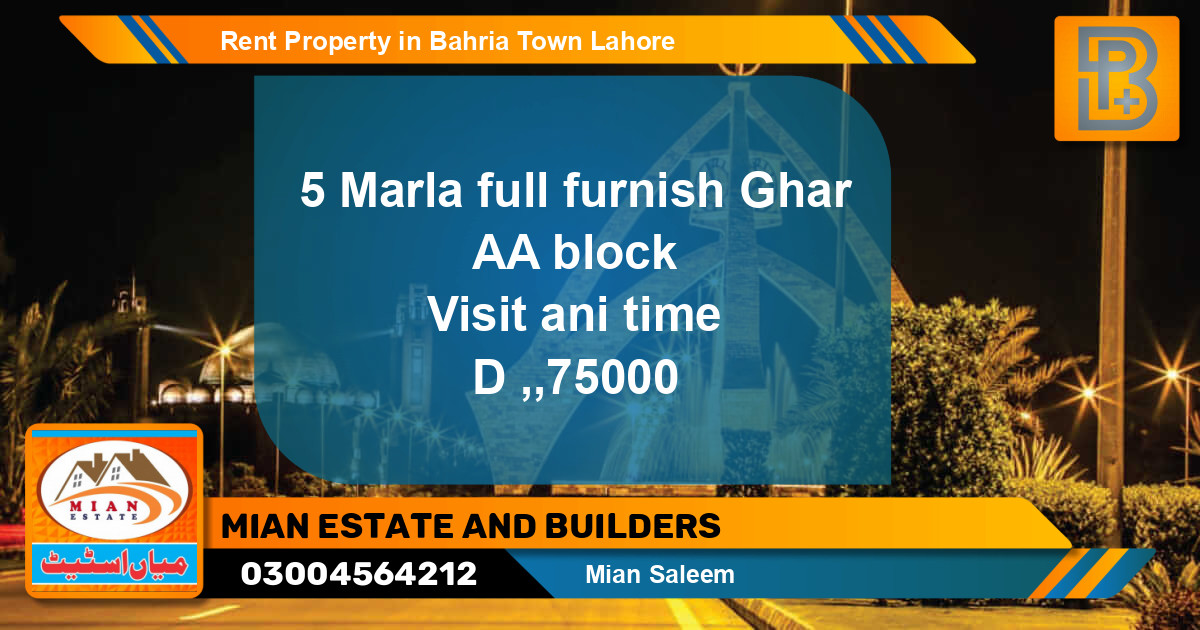 Residential Property for Rent in Bahria Town, Lahore - (BP-50456)