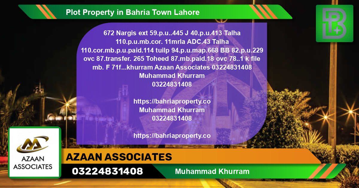 Residential Plot for Sale in Bahria Town, Lahore - (BP-50633)