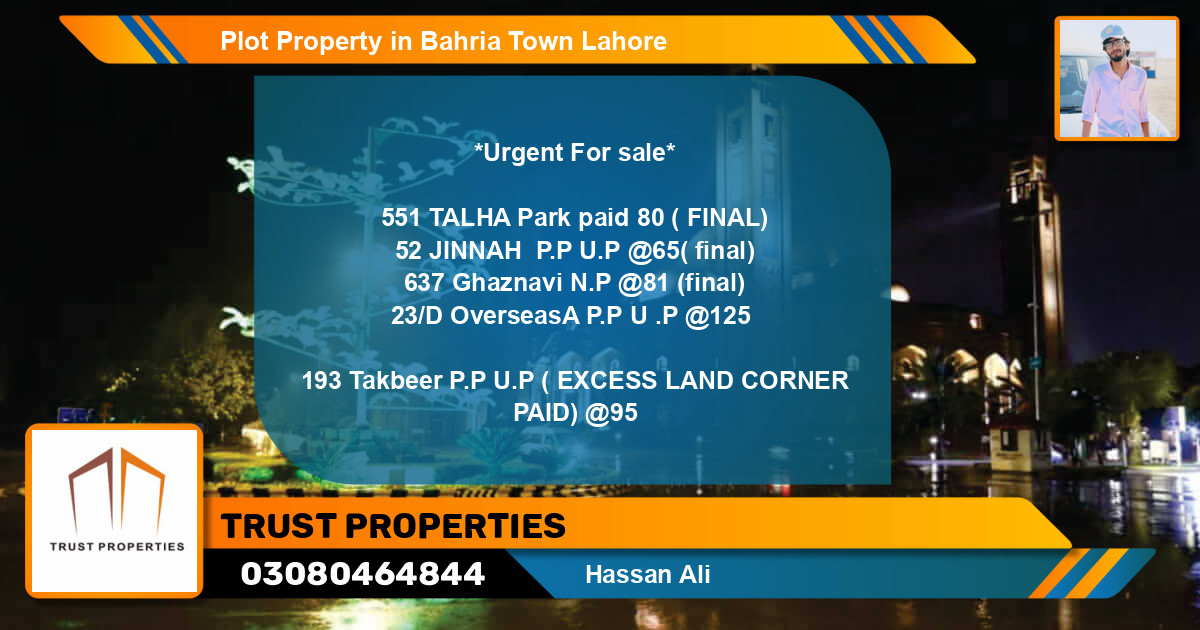 Residential Plot for Sale in Bahria Town, Lahore - (BP-50669)