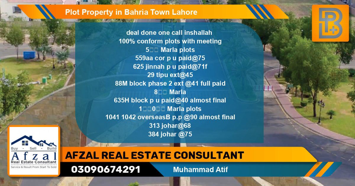 Residential Plot for Sale in Bahria Town, Lahore - (BP-50793)
