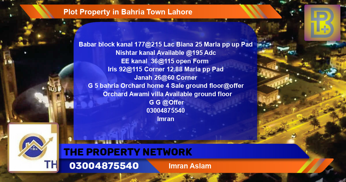 Residential Plot for Sale in Bahria Town, Lahore - (BP-50828)