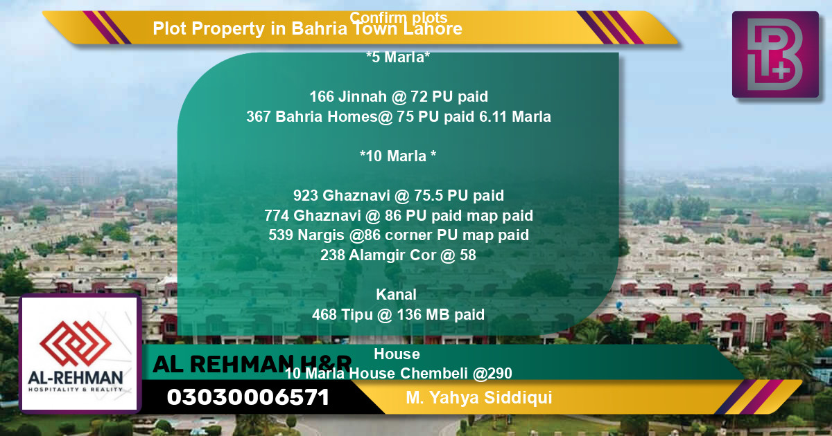 Residential Plot for Sale in Bahria Town, Lahore - (BP-50876)