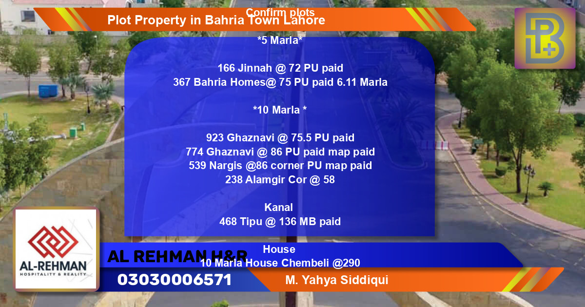 Residential Plot for Sale in Bahria Town, Lahore - (BP-50877)