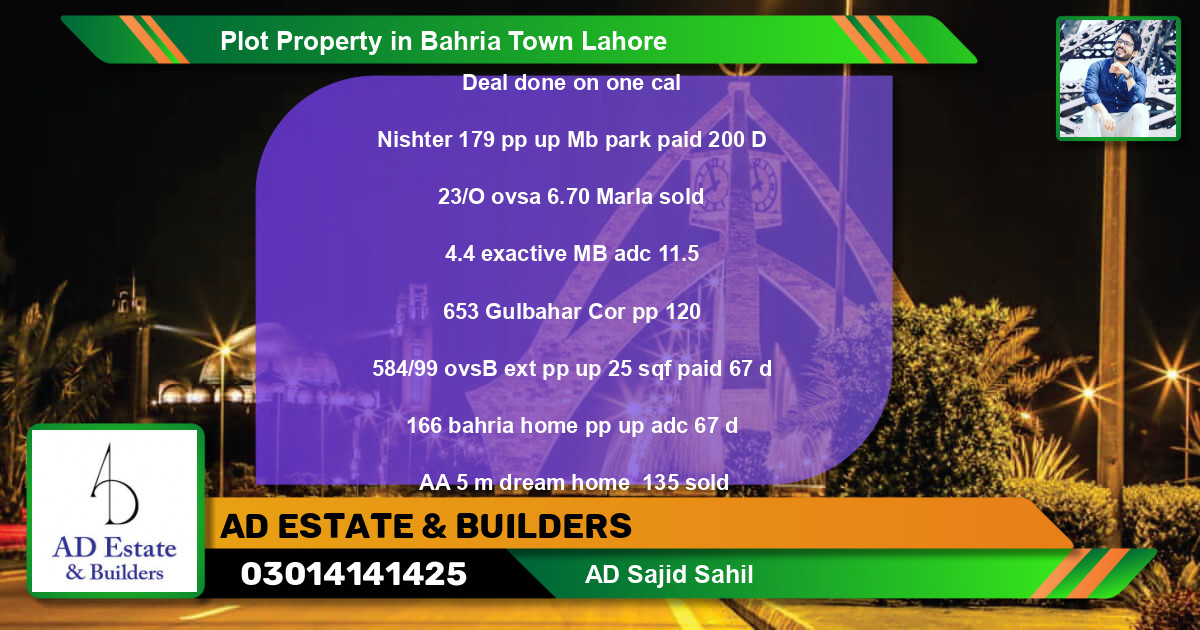 Residential Plot for Sale in Bahria Town, Lahore - (BP-51052)