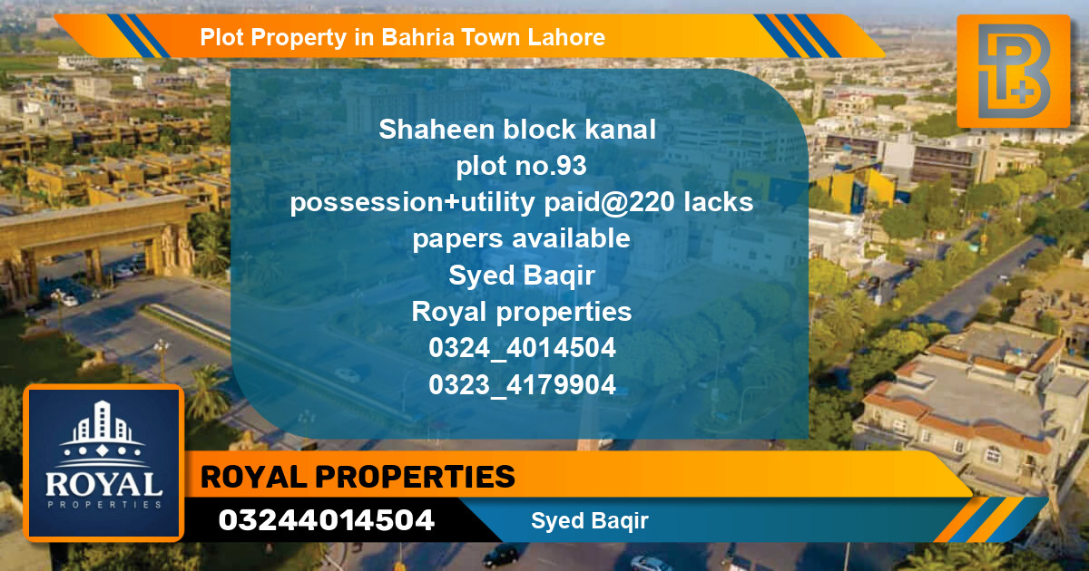 Residential Plot for Sale in Bahria Town, Lahore - (BP-51090)