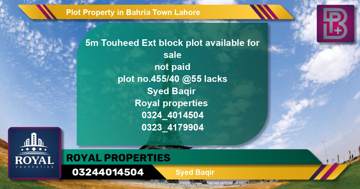 Residential Plot for Sale in Bahria Town, Lahore - (BP-51091)