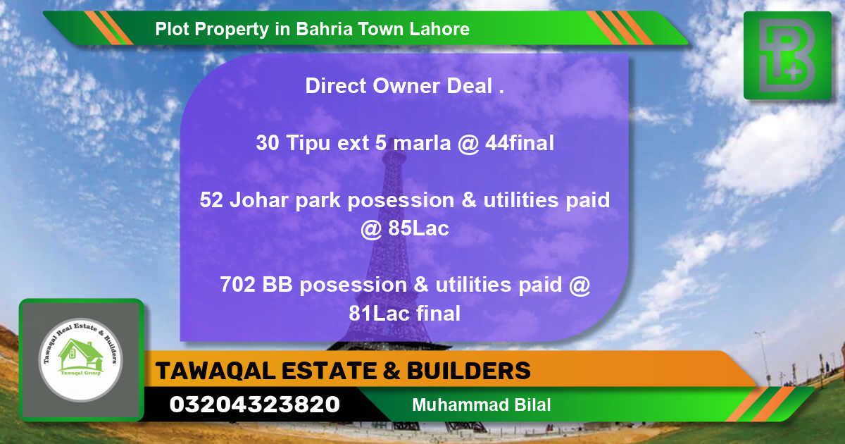 Residential Plot for Sale in Bahria Town, Lahore - (BP-51099)