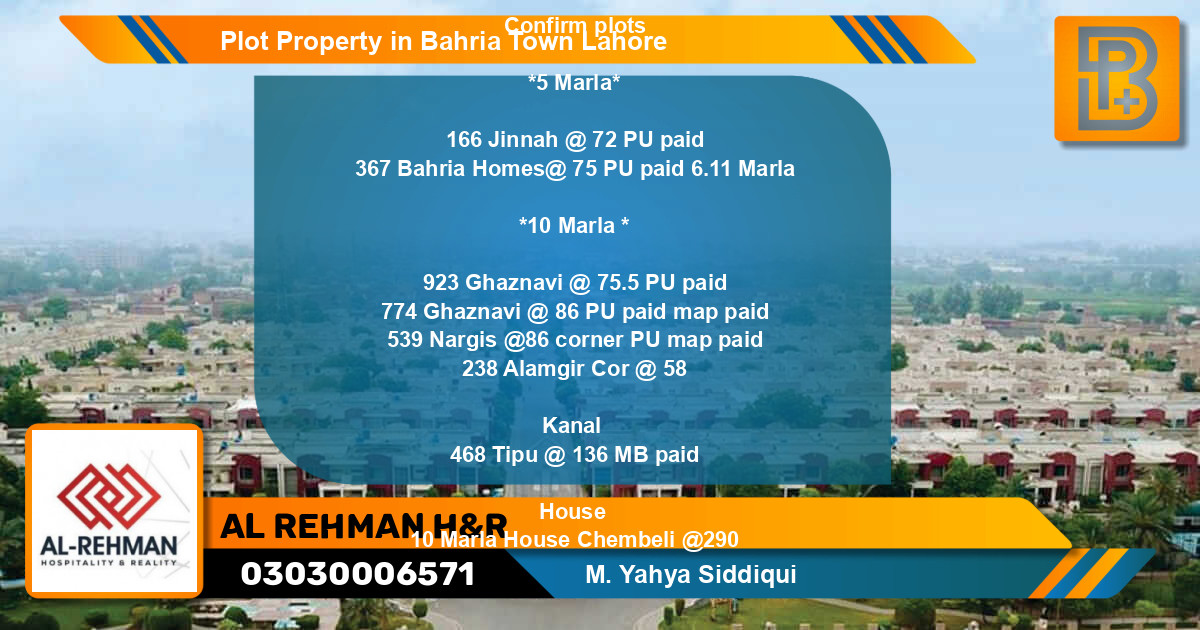 Residential Plot for Sale in Bahria Town, Lahore - (BP-51102)