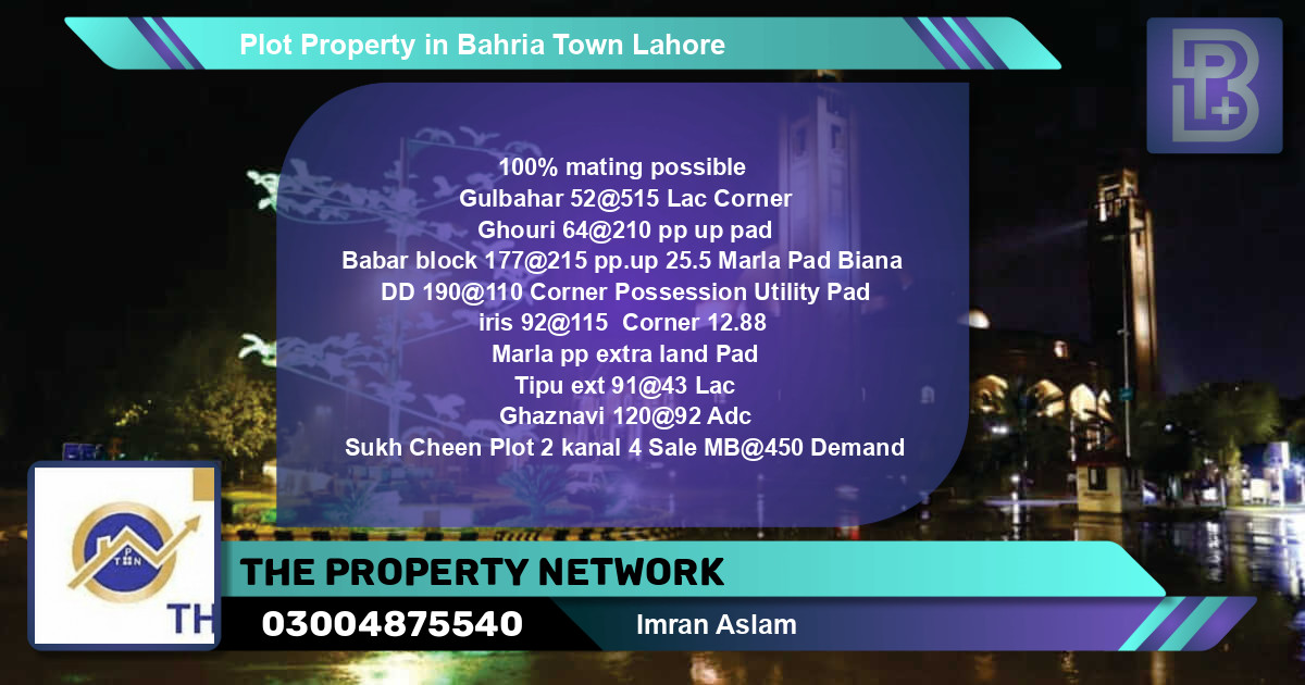 Residential Plot for Sale in Bahria Town, Lahore - (BP-51126)