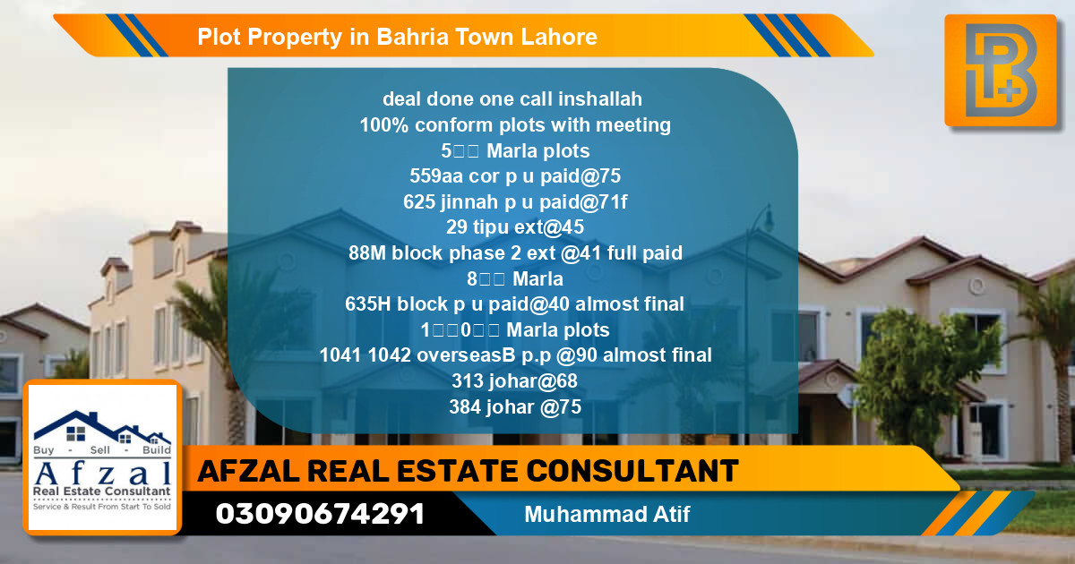 Residential Plot for Sale in Bahria Town, Lahore - (BP-51130)