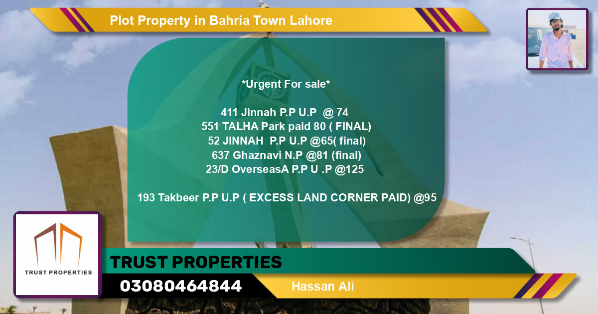 Residential Plot for Sale in Bahria Town, Lahore - (BP-51348)