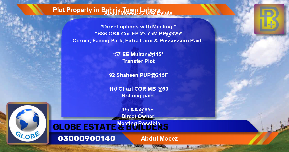 Residential Plot for Sale in Bahria Town, Lahore - (BP-51360)