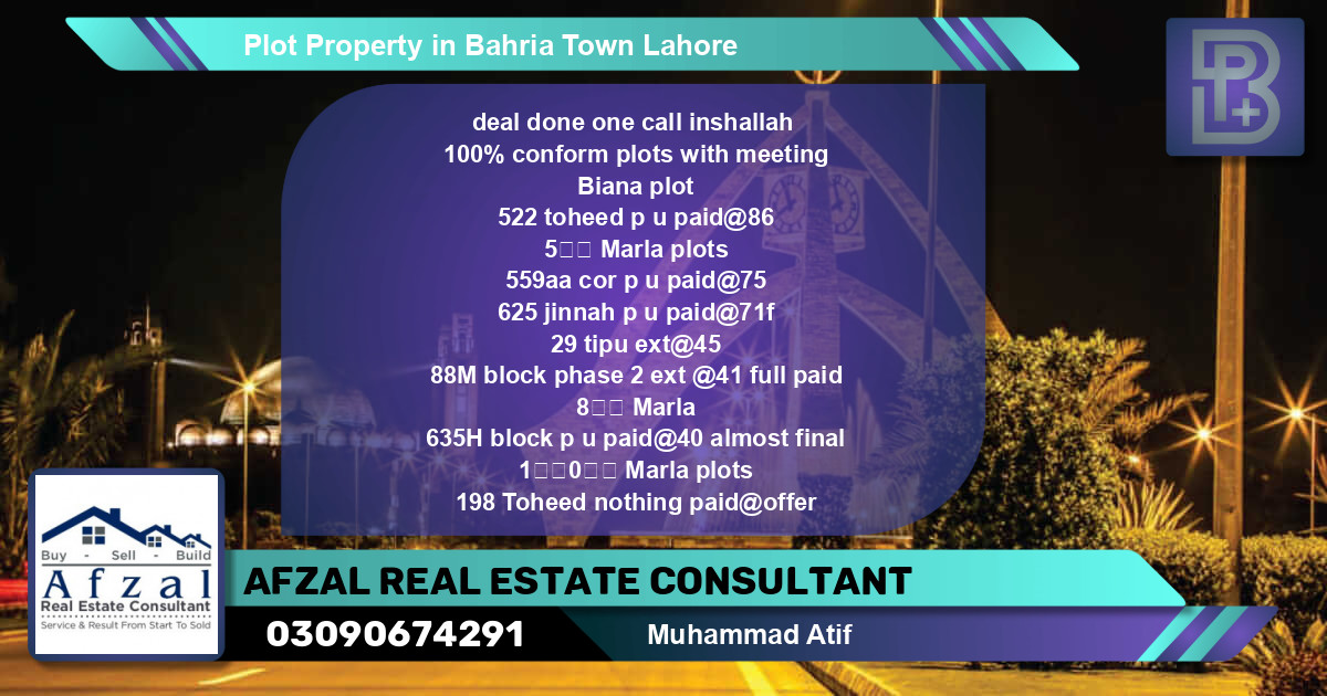 Residential Plot for Sale in Bahria Town, Lahore - (BP-51374)