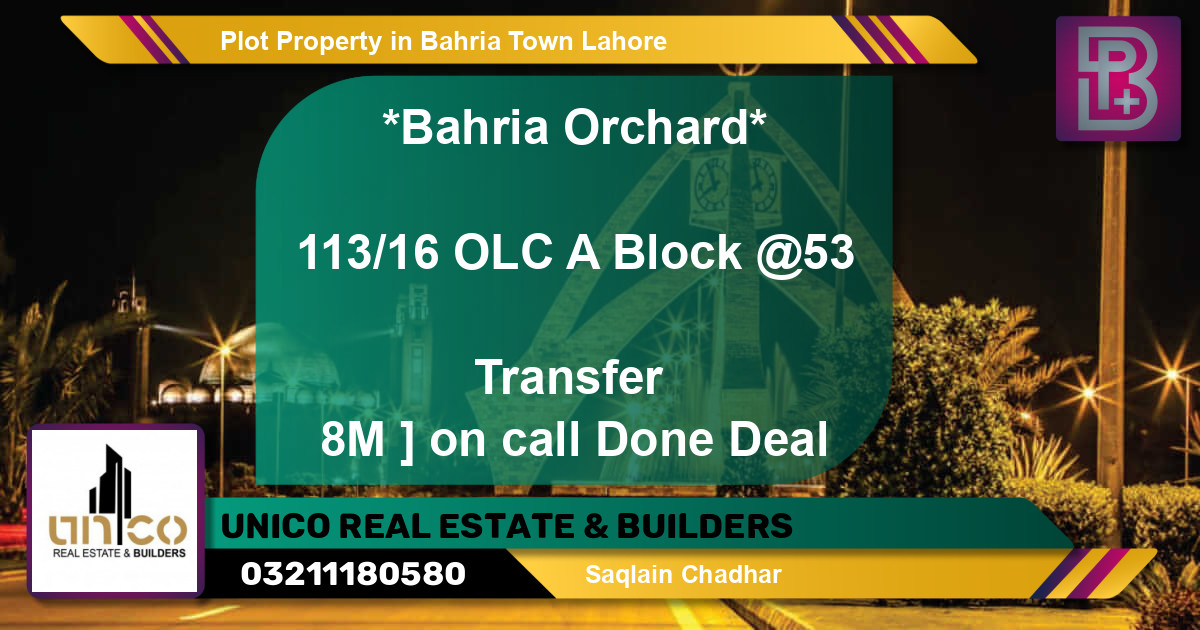 Residential Plot for Sale in Bahria Town, Lahore - (BP-51490)