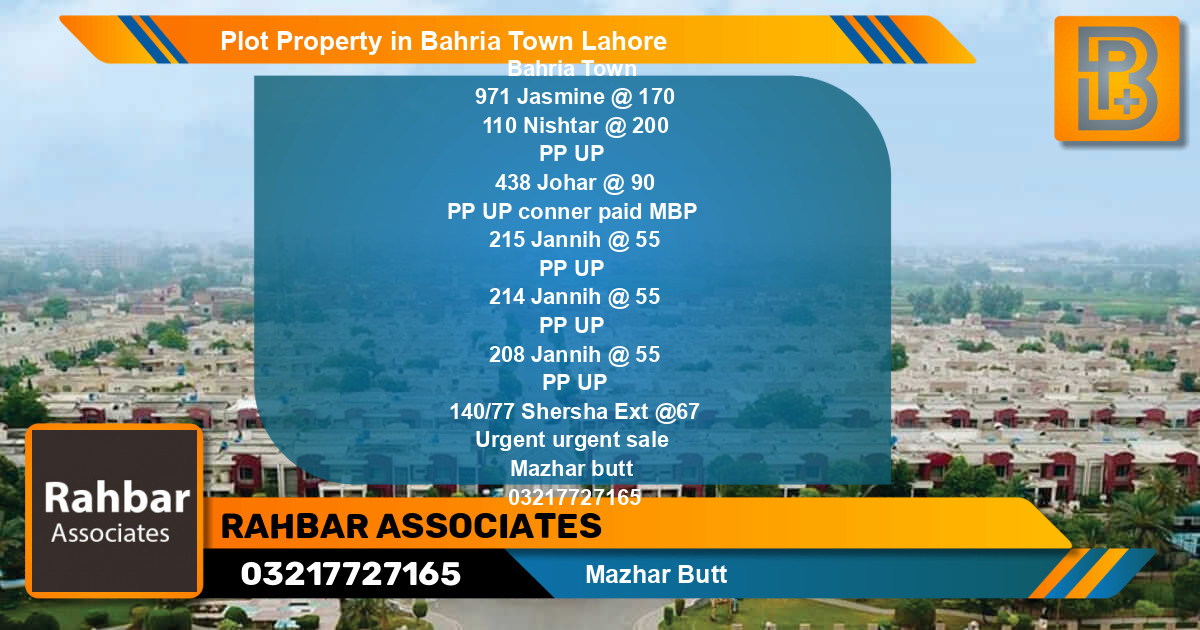 Residential Plot for Sale in Bahria Town, Lahore - (BP-51673)