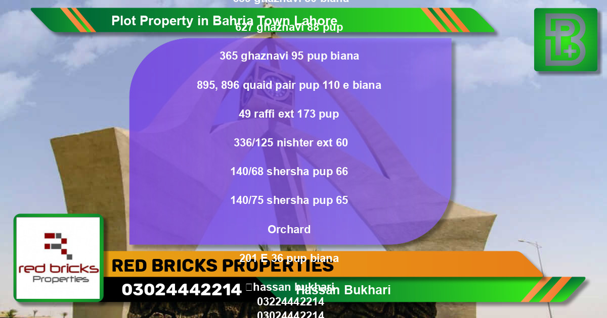 Residential Plot for Sale in Bahria Town, Lahore - (BP-51725)
