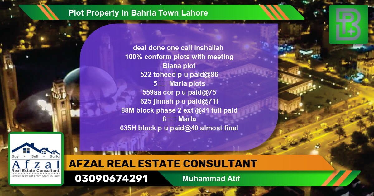 Residential Plot for Sale in Bahria Town, Lahore - (BP-51734)