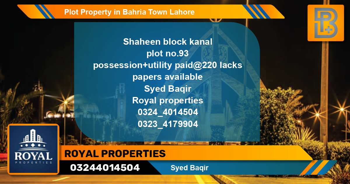 Residential Plot for Sale in Bahria Town, Lahore - (BP-51826)