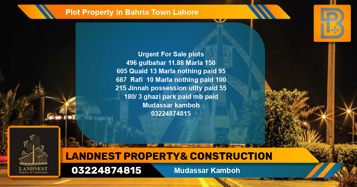 Residential Plot for Sale in Bahria Town, Lahore - (BP-51871)