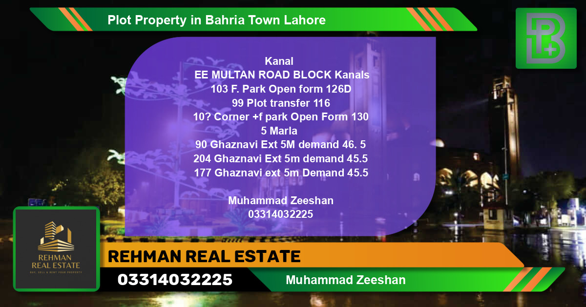 Residential Plot for Sale in Bahria Town, Lahore - (BP-51901)