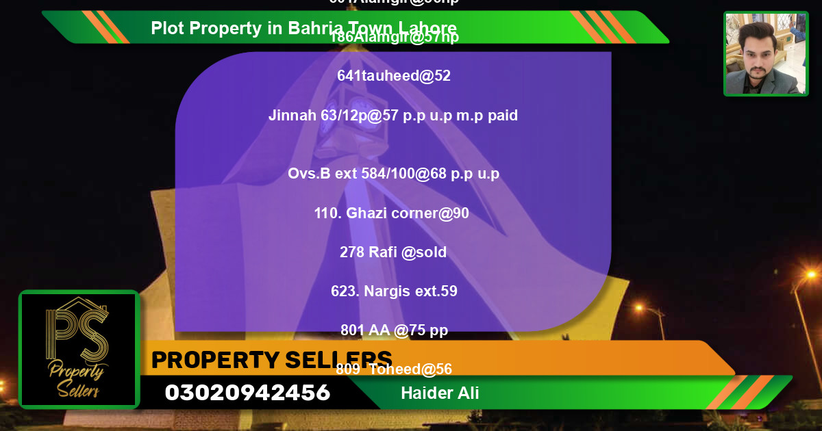 Residential Plot for Sale in Bahria Town, Lahore - (BP-51911)