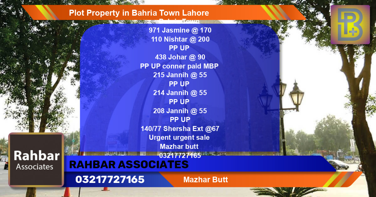 Residential Plot for Sale in Bahria Town, Lahore - (BP-51985)