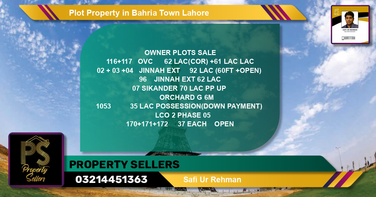 Residential Plot for Sale in Bahria Town, Lahore - (BP-51986)