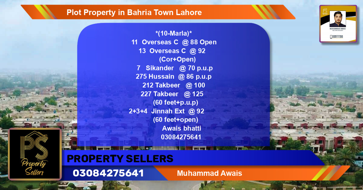 Residential Plot for Sale in Overseas C -  Bahria Town, Lahore - (BP-52020)