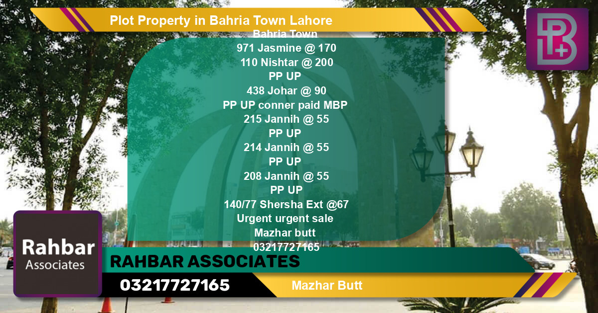 Residential Plot for Sale in Bahria Town, Lahore - (BP-52029)