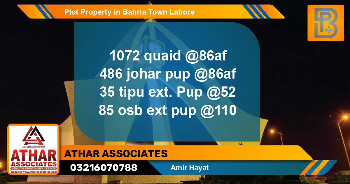 Residential Plot for Sale in Bahria Town, Lahore - (BP-52110)