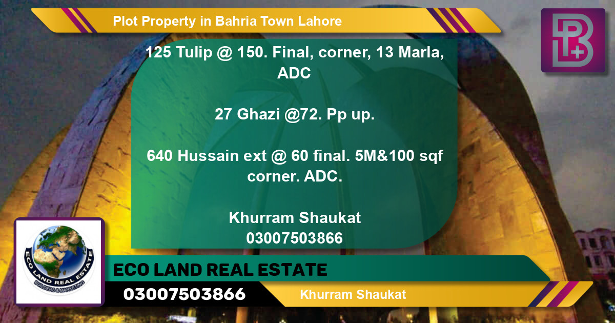 Residential Plot for Sale in Bahria Town, Lahore - (BP-52190)