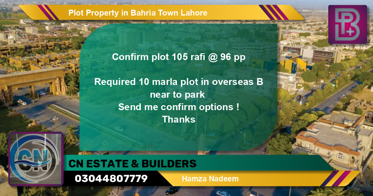 Residential Plot for Sale in Sector E - Rafi Block -  Bahria Town, Lahore - (BP-52234)