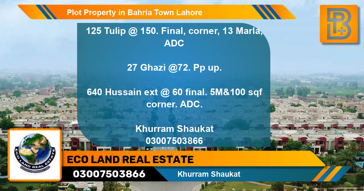 Residential Plot for Sale in Sector C - Tulip Block -  Bahria Town, Lahore - (BP-52238)