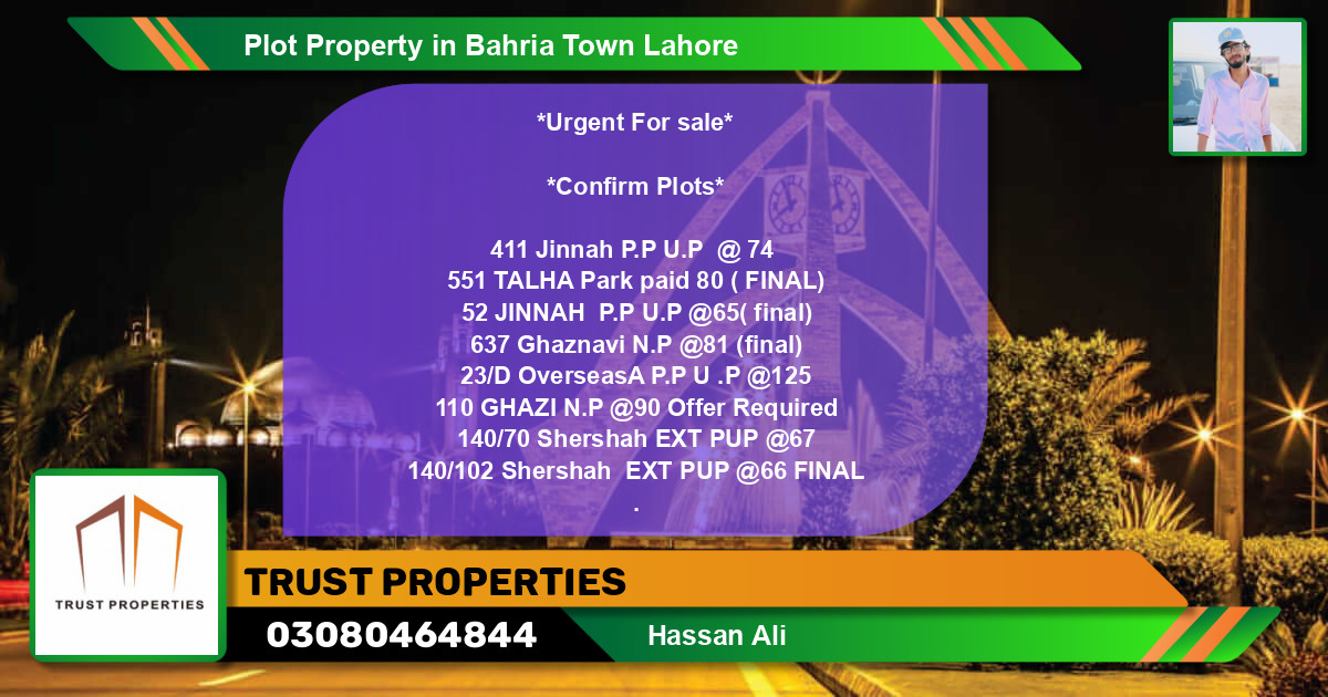 Residential Plot for Sale in Bahria Town, Lahore - (BP-52270)