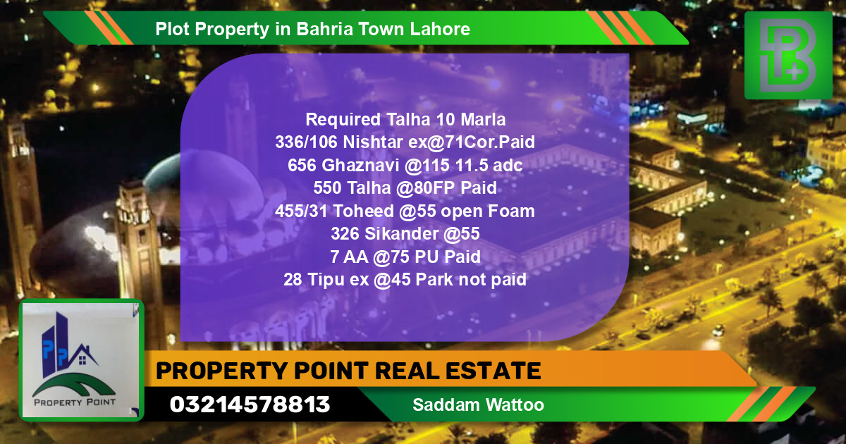 Residential Plot for Sale in Bahria Town, Lahore - (BP-52296)