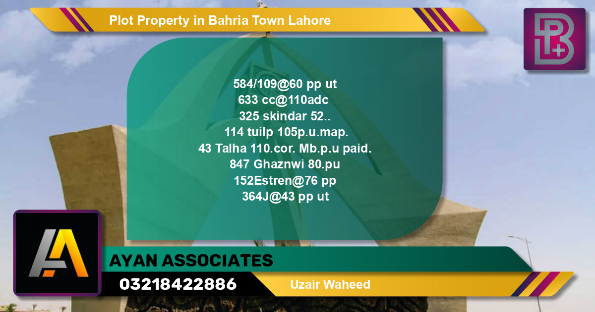 Residential Plot for Sale in Bahria Town, Lahore - (BP-52345)