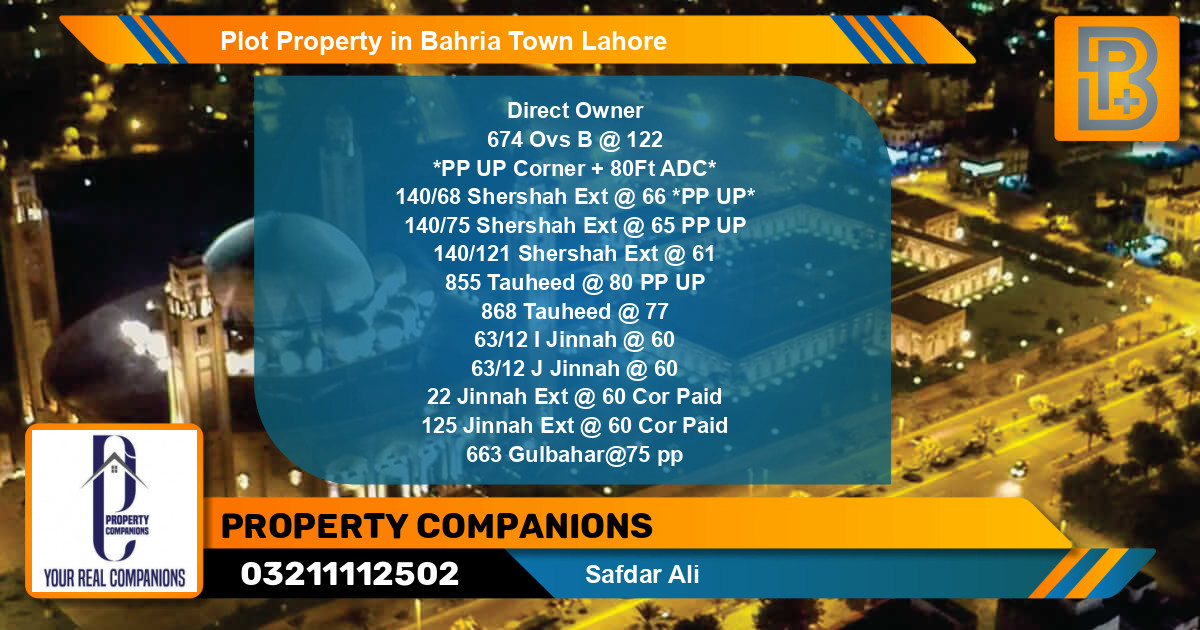 Residential Plot for Sale in Bahria Town, Lahore - (BP-52350)